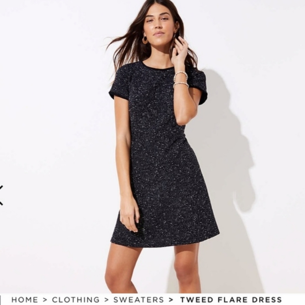 LOFT Black Tweed Flare Dress
